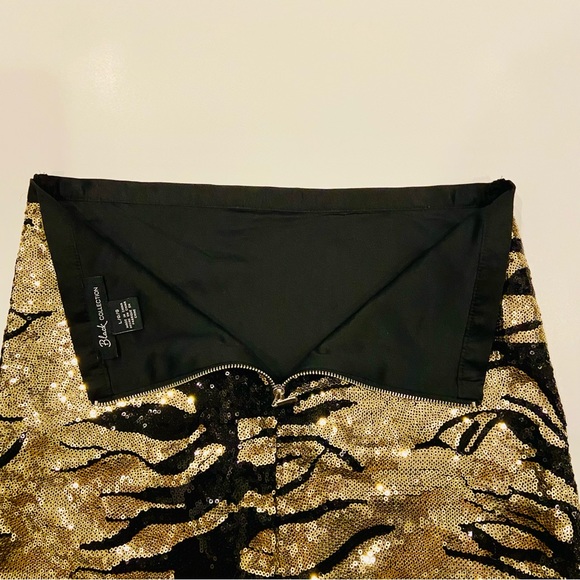 BLACK COLLECTION Mini Skirt Black Gold Tiger Print Celebrity Luxury Style - Picture 8 of 14